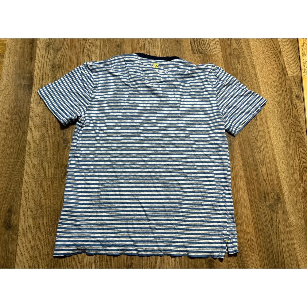 Banana Republic T-Shirt Mens Medium Blue Adult Striped Pocket 100% Linen